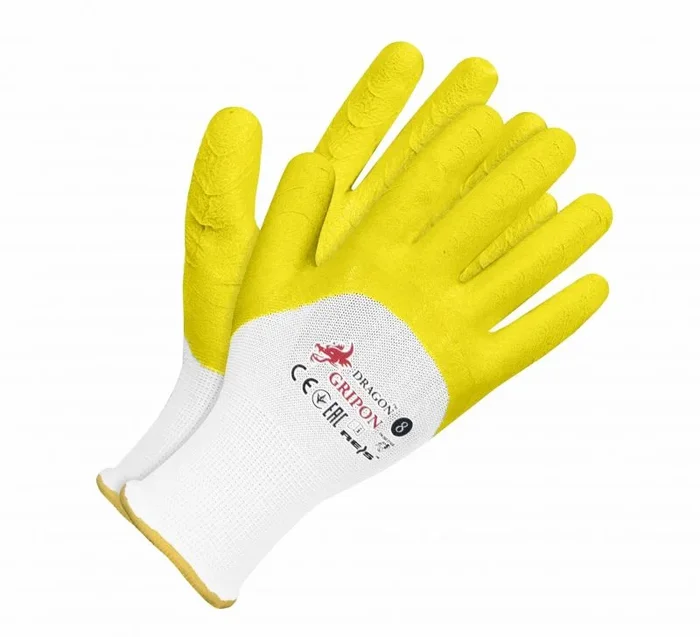 Guantes de goma Gripon, modelo Rękawice guma-żółte, tamaño 7, ideales para trabajos delicados, alta resistencia, protección y confort, guantes amarillos de goma duraderos.