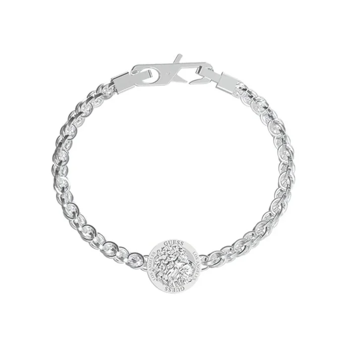 GUESS Colección LION KING. Pulsera de acero inoxidable para hombre, plateada,