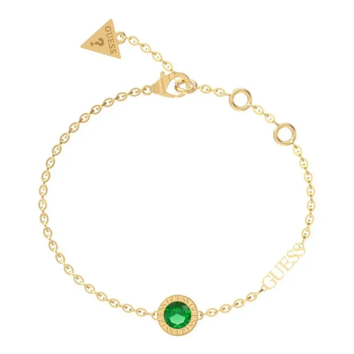 GUESS Pulsera de mujer verde y dorado JUBB02246JWYGEM, 15.5 centimeters, Piedra