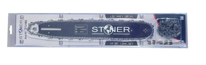 Guía + 2 cadenas 14″ 3/8 50 eslabones para Stihl, Stoner, repuesto de alta calidad para motosierras, corte eficiente y duradero.