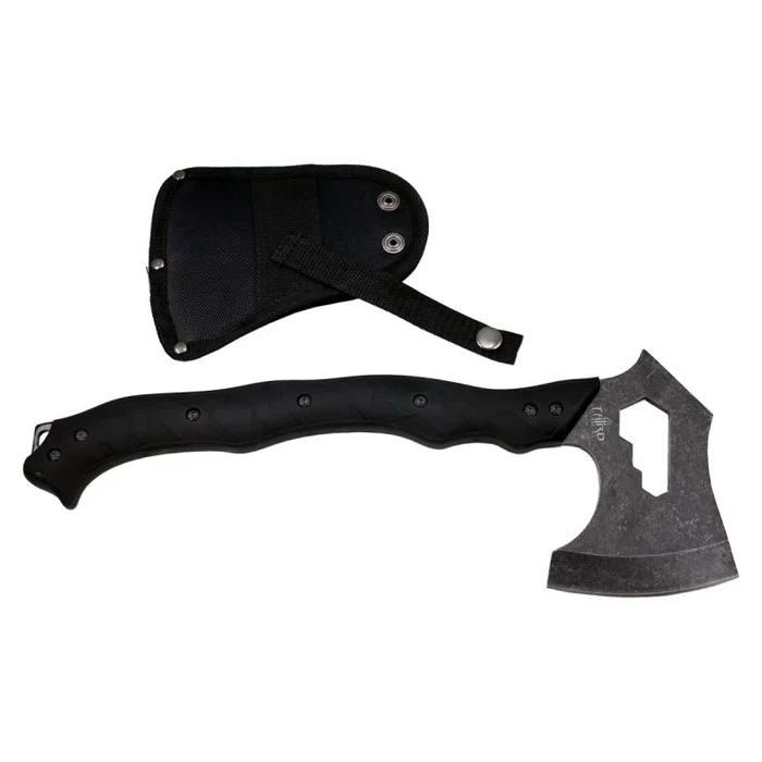 Hacha Third de acero inox, tamaño total de 37 cm, mango de ABS negro, funda de nylon, S4100-2, herramienta para uso deportivo, pesca y caza