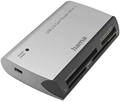Hama | Lector de Tarjetas de Memoria con conexión USB A (Lector de Tarjetas SD, microSD, SDHC, SDXC, Transferencia rápida de Datos) Color Gris