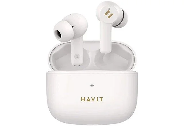 Havit TW958 Pro Beige True Wireless Earbuds – Cancelación activa de ruido, doble micrófono ENC, controlador de 10 mm, latencia baja de 55 ms, conexión dual de dispositivo, sonido estéreo, conveniente