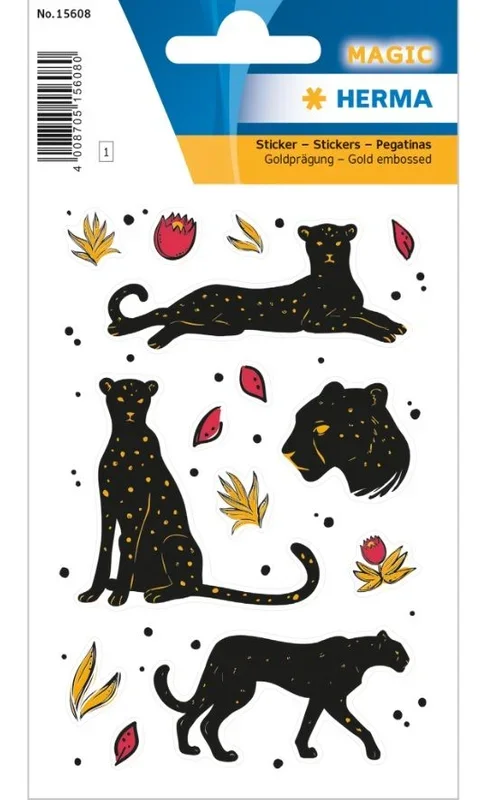 HERMA 15608 Black Panther Gold – Pegatinas permanentes (1 hoja, 14 pegatinas)