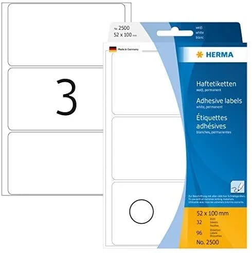 HERMA 2500 etiqueta autoadhesiva Rectángulo redondeado Blanco 96 pieza(s)