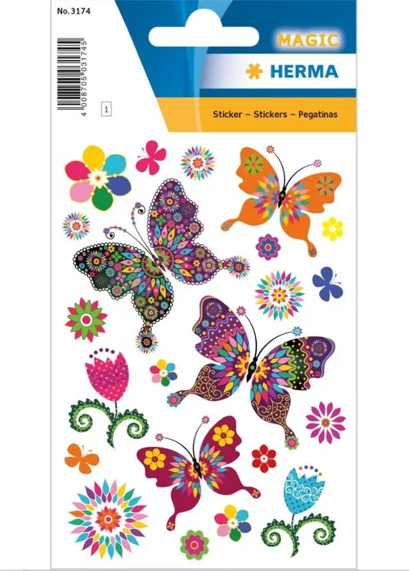 HERMA 3174 Pegatinas de mariposas, lámina brillante de lámina, permanente, 1 hoja/22 pegatinas