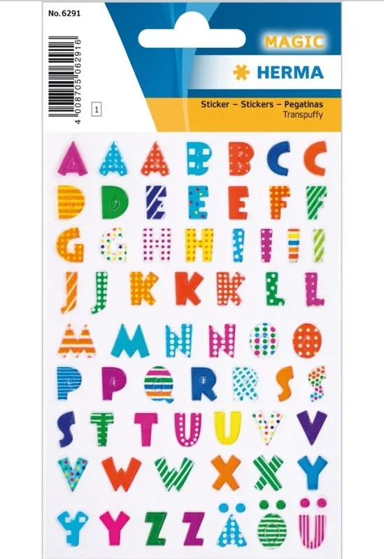 HERMA 6291 Stone Pegatinas para niños (62 pegatinas, plástico mate), autoadhesivas, permanentes, diseño de letras para niñas y niños, multicolor