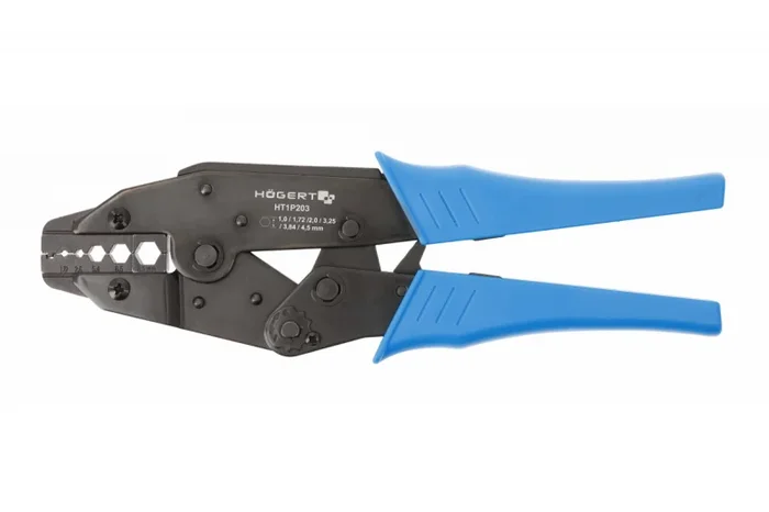 HÖGERT TECHNIK Crimpadora KOAX – 1,0 – 4,5 mm² – con mecanismo de trinquete y ajuste de fuerza de presión – Herramienta de precisión para terminales de cable – 225 mm – Ergonómica