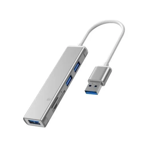 Hub Multifuncional 5 en 1 USB a Ranura para Tarjeta SD y TF con 3 Puertos USB (Plata)