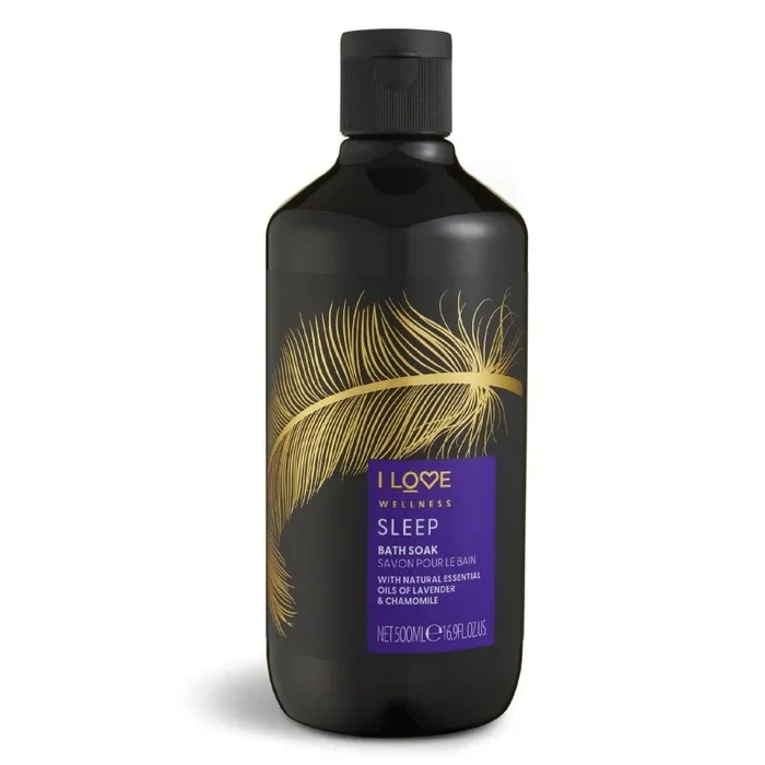 I Love Wellness Sleep, Aceites Esenciales, Baño Relajante y Hidratante, Camomila y Lavanda, 500 ml, Hidratación profunda y bienestar