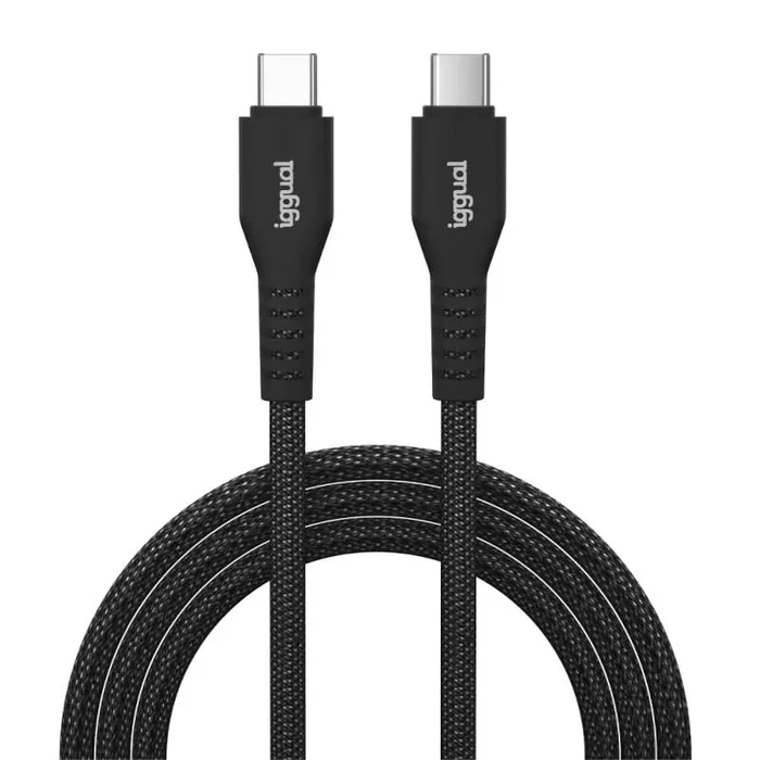 iggual Cable USB-C a USB-C 60W 3A 1 m Trenzado – Carga Rápida y Transferencia de Datos 2.0, Revestimiento de Algodón Trenzado, Conectores Tipo C Macho, Alta Resistencia – Color Negro