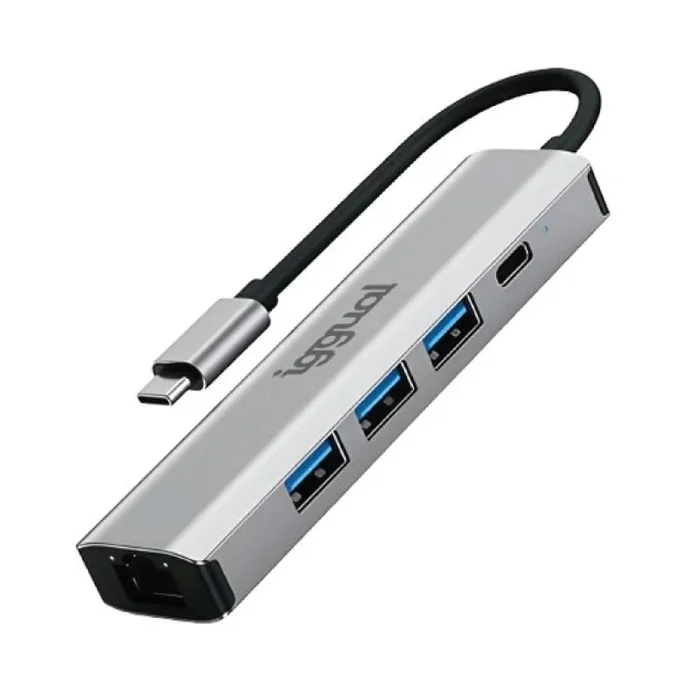 Iggual hub tipo c 5 puertos 3xusb + rj45 + tipo c