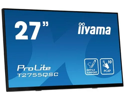 iiyama T2755QSC-B1 27″ IPS Bonded PCAP 10P Táctil, MPP2.0 (Active Stylus) Supported, 2560×1440, Flat Bezel Free Glass Front, HDMI, Displayport, 360cd/m², USB Hub 2X 3.2, Altavoces, Bookstand