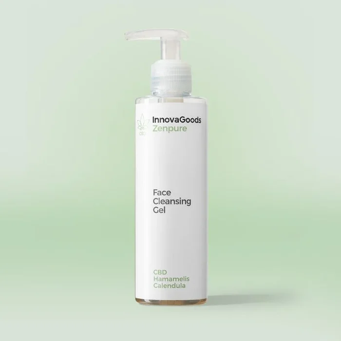 InnovaGoods Limpiador facial 200 ml con CBD, hamamelis,caléndula & symcalmin, gel limpiador facial Nutre, calma, reduce rojeces, irritaciones y marcas, ingredientes naturales apto para piel sensible