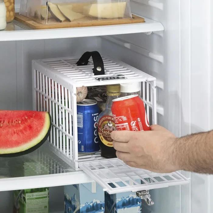 InnovaGoods® Caja fuerte con cerradura, cromada, organizador para refrigerador, nevera, seguridad en el hogar, combinación de tres cifras, para frigorifico. Blanco