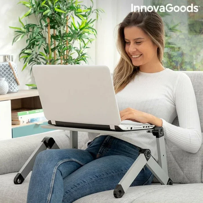 InnovaGoods® Mesa Plegable Auxiliar OMNIBLE Multiposición para ordenador portatil, Mesa con bandeja para raton. 49x53x26cm de aluminio