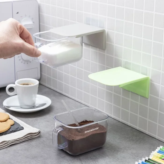 InnovaGoods® Recipientes de cocina adhesivos extraíbles HandStore (pack de 2), organiza la cocina de forma cómoda y práctica, con diseño adhesivo y extraíble, ideal para guardar alimentos y especias