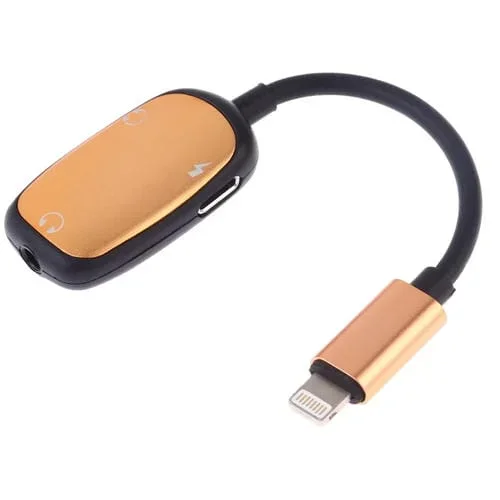 Interfaz de carga 8 Pines a 8 Pines + Auriculares 8 Pines + Adaptador audio 3,5 mm (Dorado)