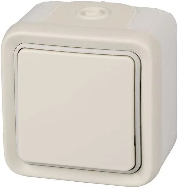 Interruptor de pared, pulsador estanco de superficie de la gama Plexo, interruptor exterior, resistente al agua (IP55), color Beige – Legrand, 191506 Plexo.