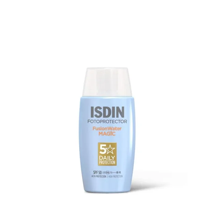ISDIN Fotoprotección Fusion Water MAGIC SPF 50, Protector Solar Facial en Crema con Ácido Hialurónico y Textura Ultraligera que No Irrita los Ojos, 50 ml