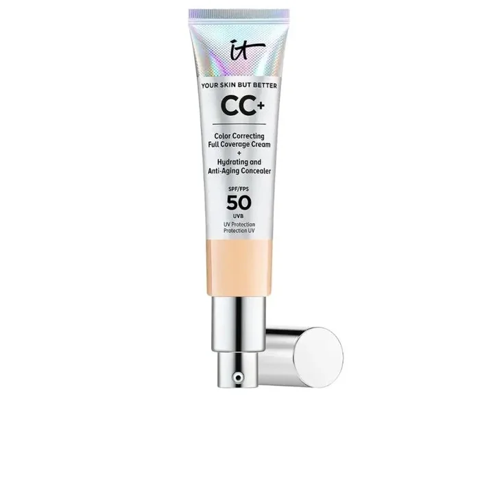 IT Cosmetics, Base de Maquillaje, Tratamiento Antiedad e Hidratante con SPF50+, Cobertura Total, Acabado Natural, 12 Tonos Disponibles, Medium, YSBB CC+, 32ml
