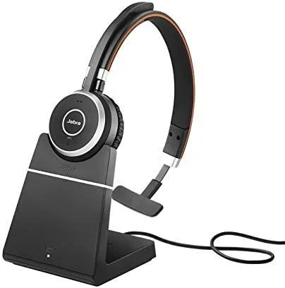 Jabra Evolve 65 SE Auriculares Inalámbricos Mono con Bluetooth – Micrófono con Cancelación de Ruido, Batería de Larga Duración y Estación de Carga – Certificado para MS Teams – Negro