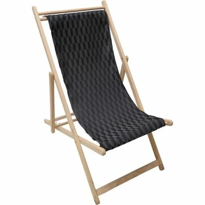 JARDIN PRIVE – Chilienne Geometric noir – avec toile amovible – Structure en hetre massif FSC couleur naturel multipositions : 3 positions d’inclinaison – Toile Dralon 100% Acrylique (Polyacrylique/ dralon) 235gr