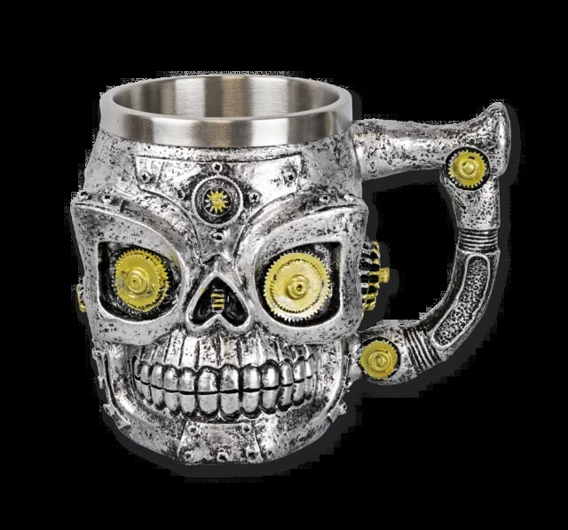 Jarra de decoración de Calavera Mecanizada, Tole10 Imperial, altura de 12 cm, de resina y aluminio