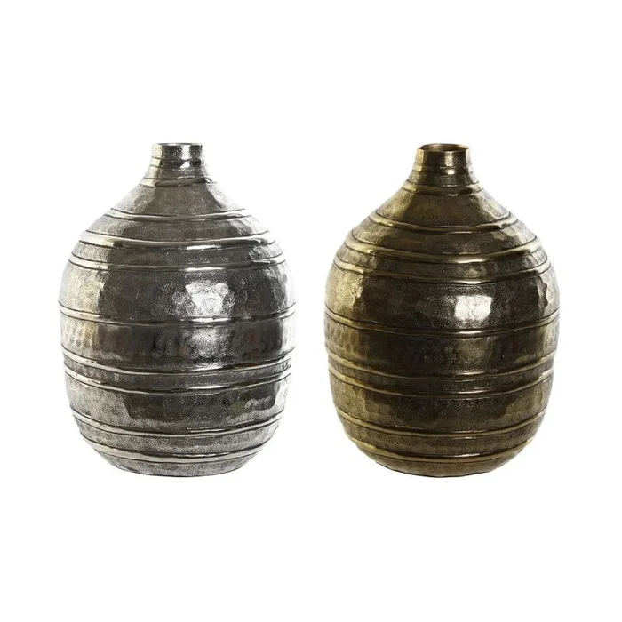 Jarrón dkd home decor 20 x 20 x 28,5 cm plateado dorado aluminio moderno (2 unidades)