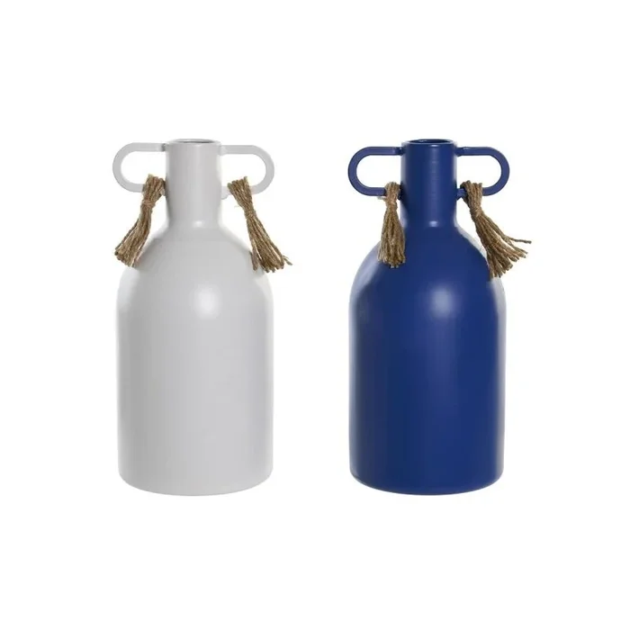 Jarrón dkd home decor metal blanco azul marino (9 x 9 x 19 cm) (2 unidades)