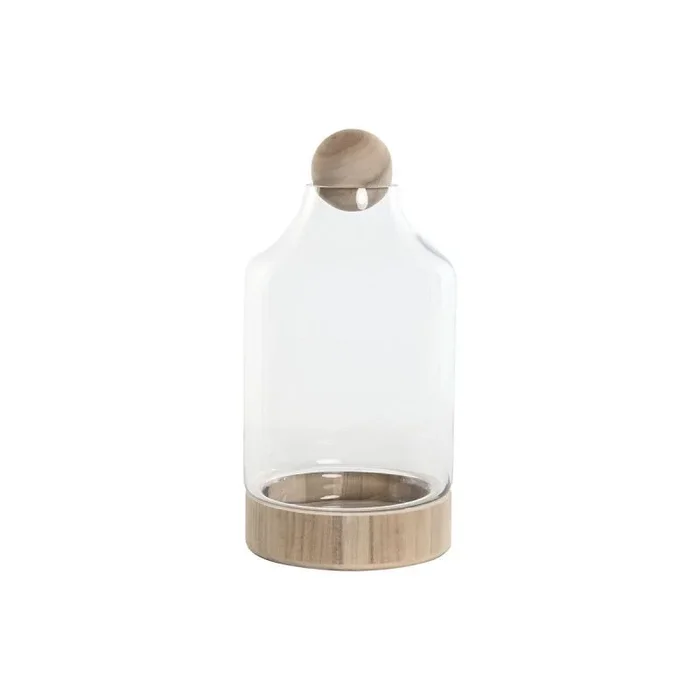 Jarrón home esprit transparente natural madera cristal 21 x 21 x 42 cm