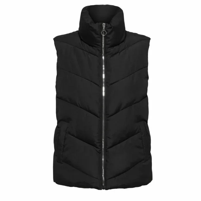 JDY Chaleco JDYFINNO Short Padded Waistcoat OTW New para Mujer Mujer Color: Black – Silver Zip Talla: XS