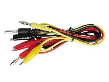 JEU DE CORDONS DE MESURE – FICHE BANANE / CLIPS CROCODILE AVEC GAINE ISOLANTE 3 CORDONS ROUGE NOIR ET JAUNE