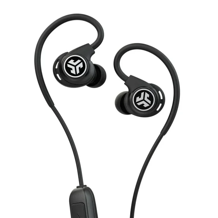 JLab Audio Fit Sport 3 Auriculares Inalambricos Bluetooth con Ganchos Flexibles para Los Oídos del Alambre De Memoria, Resistencia Al Sudor Ip55, Aislamiento De Ruido Y Sonido Eq3 Personalizado Negro