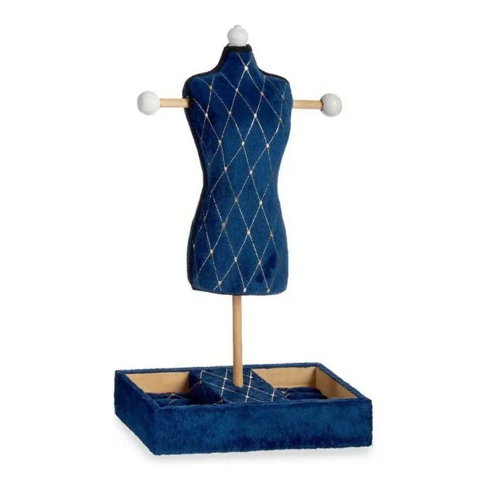 Joyero de pie azul rombos terciopelo madera (12 x 40 x 24 cm)