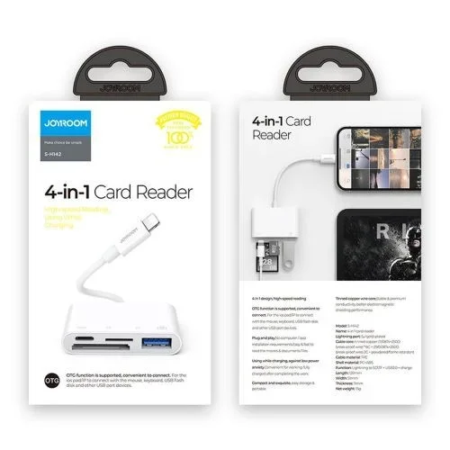 Joyroom converter hub lightning (male) to usb otg (female) + type-c (female) + card readers (sd,tf), white (s-h142)