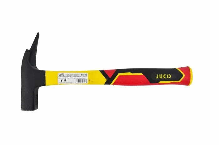Juco, modelo Estándar con diente, martillo de carpintero, ideal para ajuste y extracción de clavos, 0,6 kg, mango de fibra de vidrio, acero reforzado, color negro