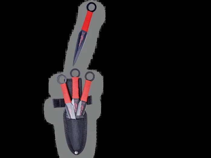 Juego de 3 cuchillos lanzadores JKR de un solo filo, material de acero inox, largo total 15 cm, con funda de nylon, JKR0521