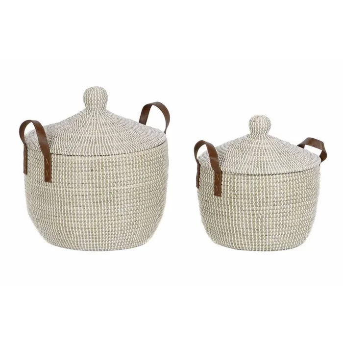 Juego de cestas dkd home decor natural marrón claro poliuretano hierba marina 42 x 42 x 45 cm