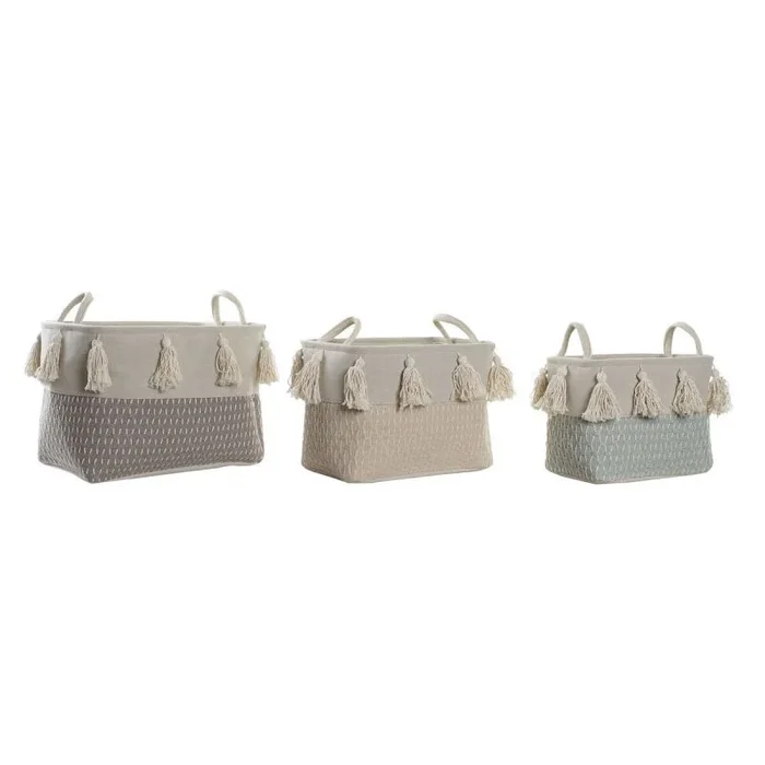 Juego de cestas dkd home decor poliéster flecos (40 x 30 x 30 cm)