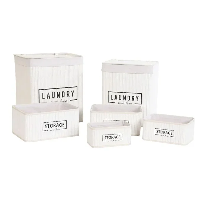 Juego de cestos dkd home decor blanco bambú 40 x 30 x 46 cm (5 piezas)