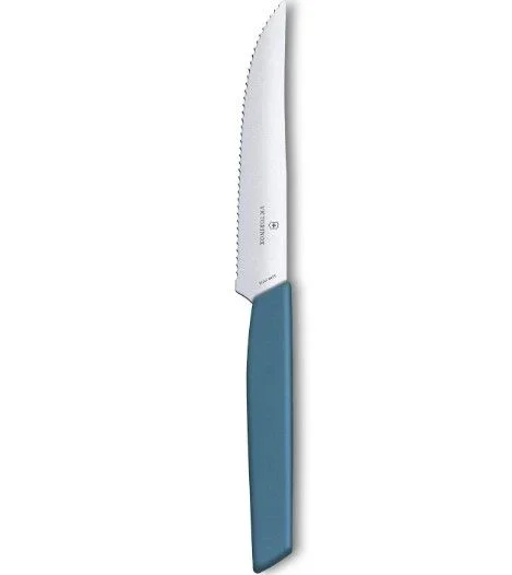 Juego de cuchillos para bistec Victorinox Swiss Modern, ideal para cortes de carne, filo dentado de acero inoxidable súper afilado, mango ergonómico sintético, azul