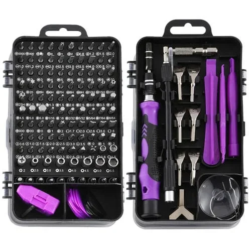 Juego de Destornilladores 135 en 1 Desmontaje Teléfonos / Relojes (Negro Morado)