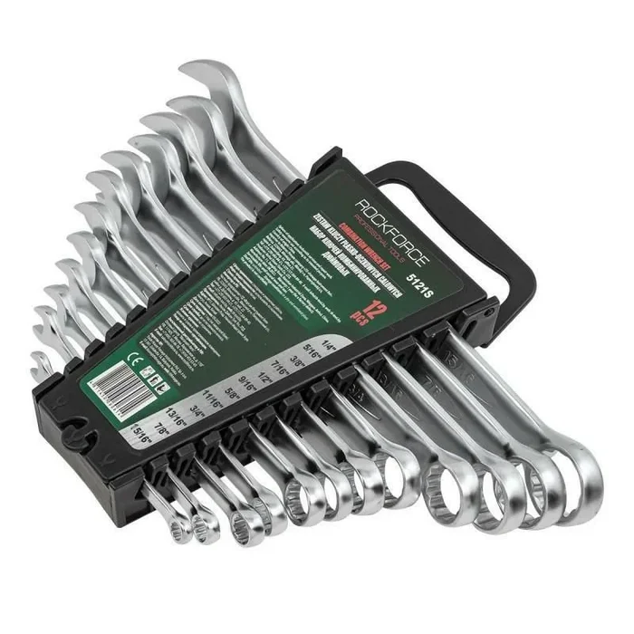 Juego de llaves combinadas Rockforce, 12 piezas, tamaño en pulgadas (1/4-15/16″), uso profesional, alta durabilidad y resistencia