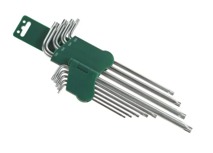 Juego de llaves Torx tipo «L» Jonnesway H16109S, 9 piezas, muy largas, con diseño de 5 puntas, ideales para trabajos de precisión y fácil acceso