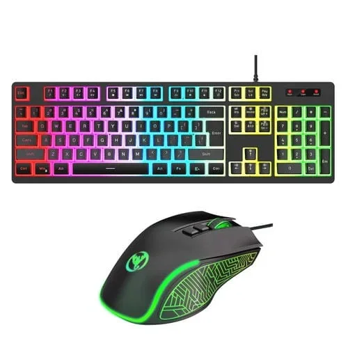 Juego de Teclado y Mouse Hxsj L200 + X100 con Retroiluminación RGB, Cable, 104 Teclas Pudding y Mouse 3600Dpi (Negro)