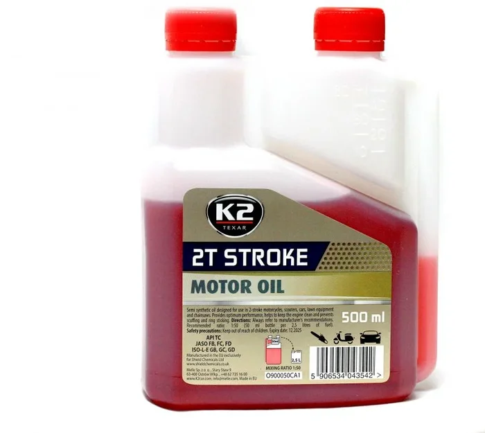 K2 Stroke 2T Rojo Aceite Semisintético para Motores de 2 Tiempos – Baja Emisión de Humo – Con Dosificador – Para Scooter, Motosierra, Desbrozadora 500 ml