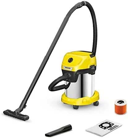 Kärcher, Aspirador en Seco y Húmedo WD 3 S V-17/4/20, Enchufe, Filtro cartucho, 1000 W, Depósito acero inoxidable 17 l, Manguera aspiración 2 m, cable 4m, Función de soplado