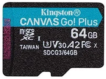 Kingston Canvas Go! Plus microSD Tarjeta de Memoria Categoria 10, UHS-I 64GB microSDXC 170R A2 U3 V30 Single Pack sin ADP