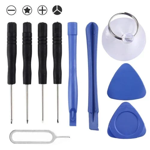 Kit de Reparación 10 en 1 con 4 Destornilladores, 2 Varillas de Desmontaje, Mandril, 2 Triángulos y Pin de Expulsión